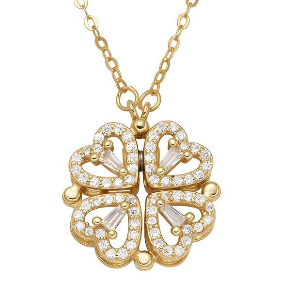 18K Gold Plated Cubic Zirconia Women's Floral Heart Necklace Waterproof - Picture 1 of 14